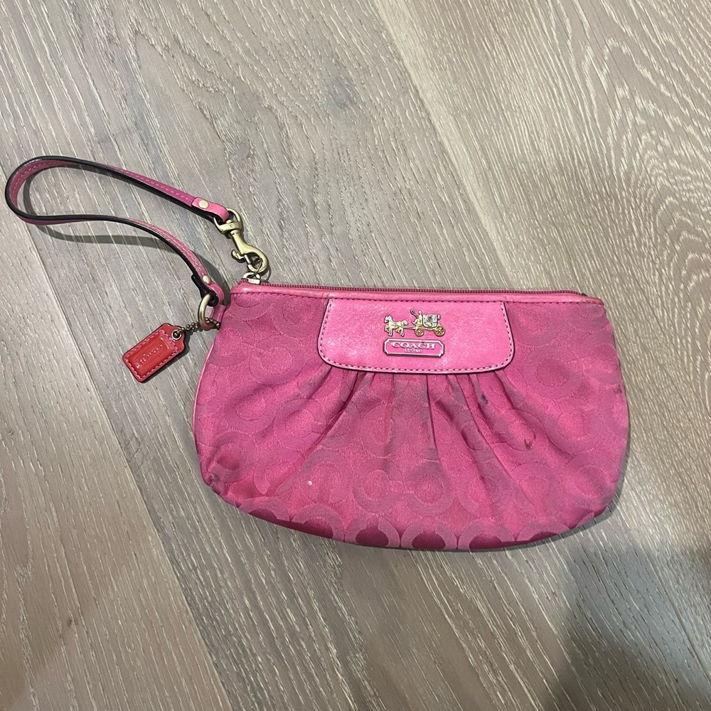 Coach pink jacquard large wristlet